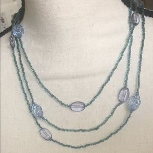 Blue bead necklace approximately 61"